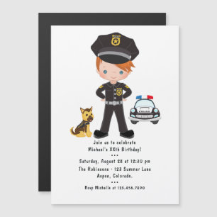 Politiemotief Ginger Boy Verjaardagsfeestje Magnetische Uitnodiging