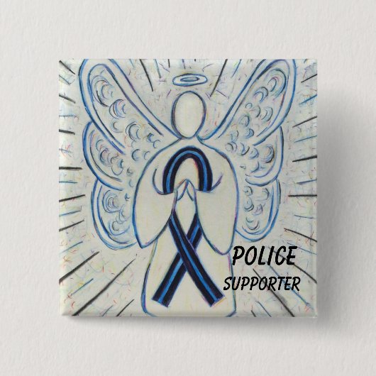 Politieondersteunende enenenenbewustmakingsribbon- vierkante button 5,1 cm (Voorkant)