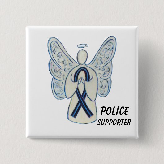Politieondersteunende enenenenbewustmakingsribbon- vierkante button 5,1 cm (Voorkant)