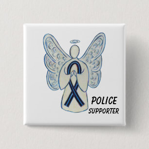 Politieondersteunende enenenenbewustmakingsribbon- vierkante button 5,1 cm