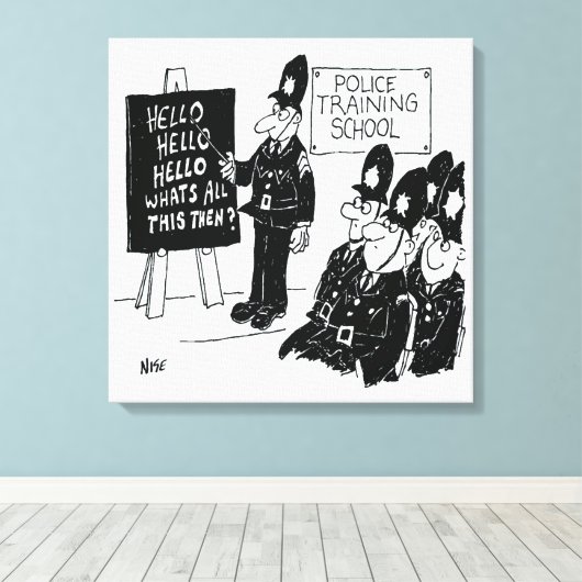 Politieopleiding. Grappig Cartoon Illustratie Canvas Afdruk (Insitu (Houten vloer))