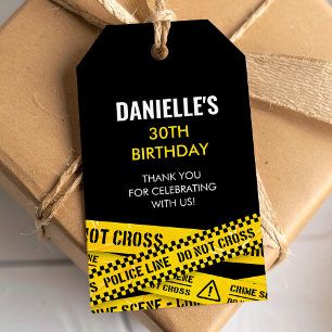 Politiepartij met gele misdaadscène banden cadeaulabel