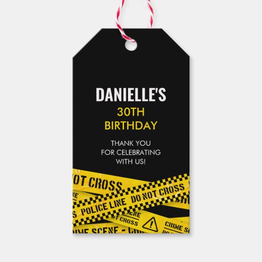 Politiepartij met gele misdaadscène banden cadeaulabel (Voorkant)