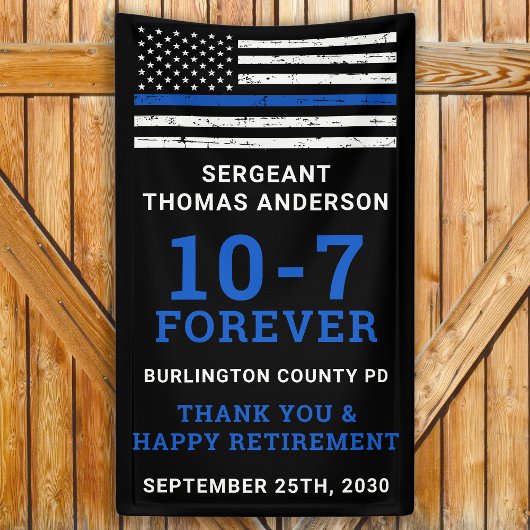 Politiepartij Thin Blue Line 10-7 Happy Retirement Spandoek