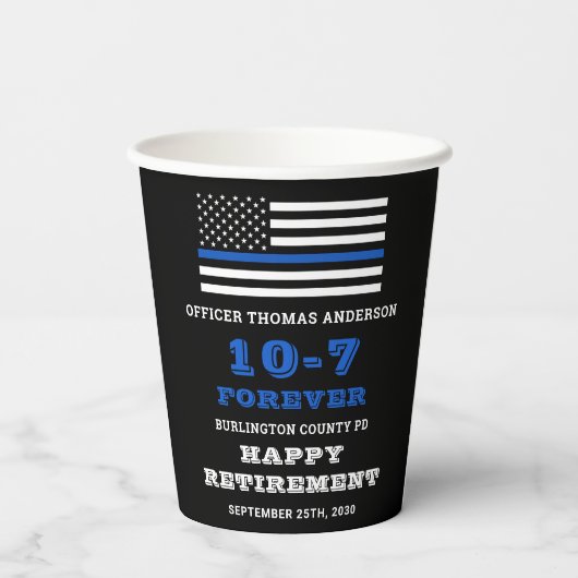 Politiepartij Thin Blue Line Happy Retirement Papieren Bekers (Achterkant)
