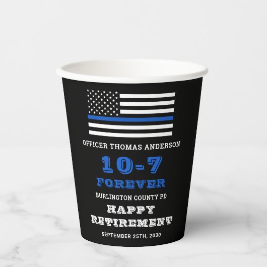 Politiepartij Thin Blue Line Happy Retirement Papieren Bekers (Voorkant)