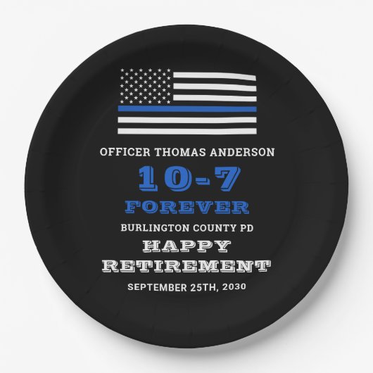 Politiepartij Thin Blue Line Happy Retirement Papieren Bordje (Voorkant)