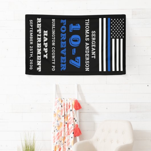 Politiepartij Thin Blue Line Happy Retirement Spandoek (Insitu)