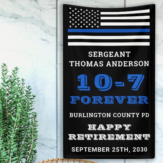Politiepartij Thin Blue Line Happy Retirement Spandoek