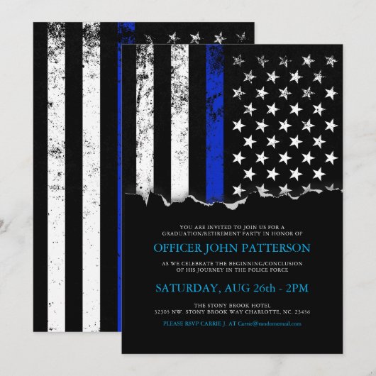 Politiestijl Amerikaanse vlag|Uitnodiging tot even Kaart (Voorkant / Achterkant)