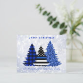 Politiet Kerstmis Dunne Blauwe Lijn Plaid Glitter  Feestdagenkaart (Staand voorkant)