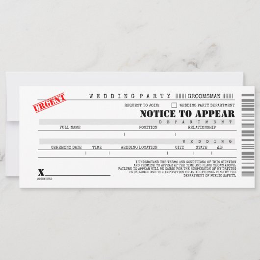 Politieverzoek Getuige Trouwambt Leuk Voorstel Kaart (Voorkant)