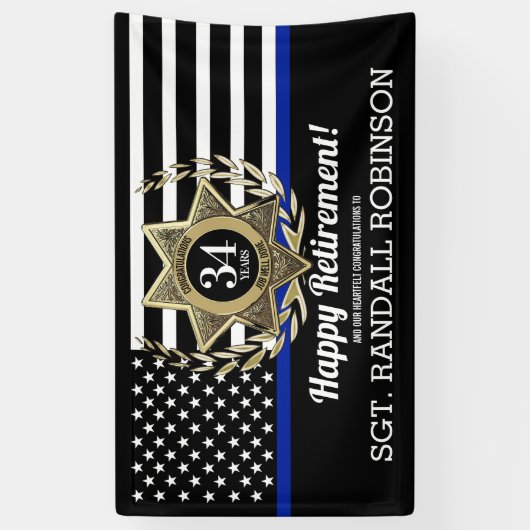 Politievlag in blauwe lijn Happy Panner Spandoek (Verticaal)