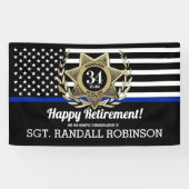 Politievlag in blauwe lijn Happy Panner Spandoek (Horizontaal)