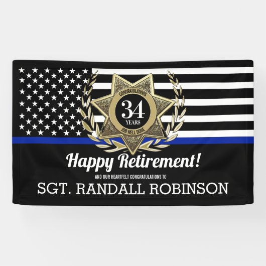 Politievlag in blauwe lijn Happy Panner Spandoek (Horizontaal)