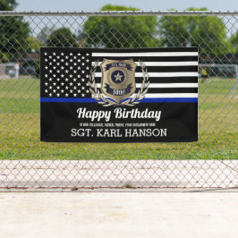 Politievlag Thin Blue Line Happy Birthday Banner
