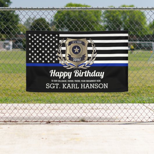 Politievlag Thin Blue Line Happy Birthday Banner (Insitu)