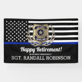 Politievlag Thin Blue Line Happy Retirement Spandoek (Horizontaal)
