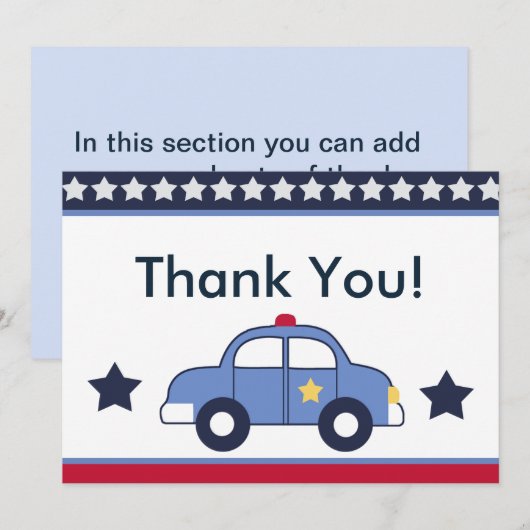 Politievoertuig/Cop Car Hero Dank u wel kaarten (Voorkant / Achterkant)
