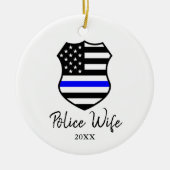 Politievrouw persoonlijke Thin Blue Line Badge Keramisch Ornament (Voorkant)