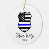 Politievrouw persoonlijke Thin Blue Line Badge Keramisch Ornament (Links)
