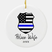 Politievrouw persoonlijke Thin Blue Line Badge Keramisch Ornament (Achterkant)
