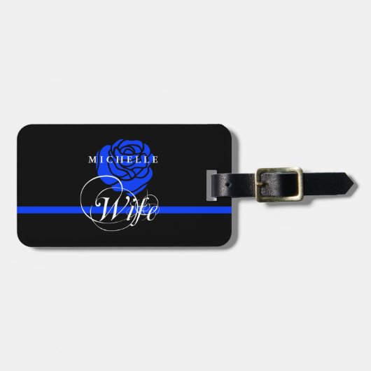 Politievrouw Thin Blue Line Roos Aangepaste naam Bagagelabel (Voorkant horizontaal)