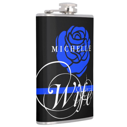 Politievrouw Thin Blue Line Roos Aangepaste naam Heupfles (Rechts)