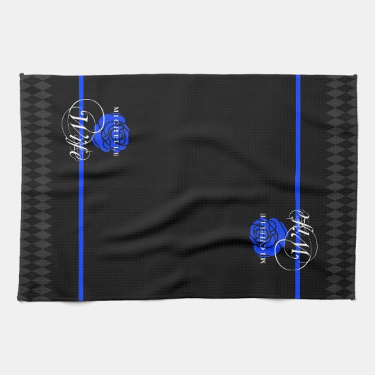 Politievrouw Thin Blue Line Roos Aangepaste naam Theedoek (Horizontaal)