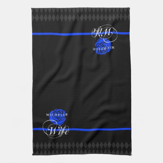 Politievrouw Thin Blue Line Roos Aangepaste naam Theedoek (Verticaal)