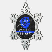 Politievrouw Thin Blue Line Roos Aangepaste naam Tin Sneeuwvlok Ornament (Rechts)