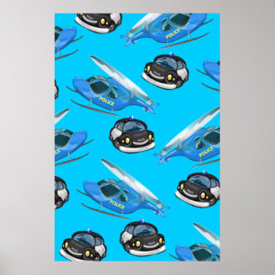 Politiewagen en helikopter poster