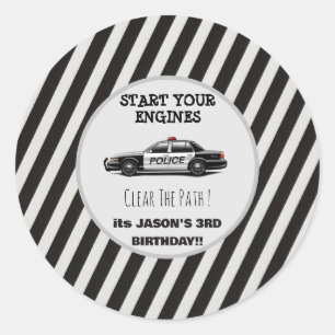 Politiewagen Sirene Jongens Blauwe Verjaardagsfees Ronde Sticker