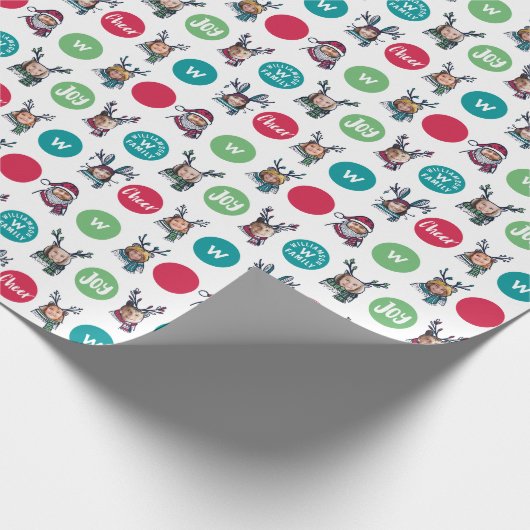 Polk Dot Animal Family Monogram Kerstfoto's Cadeaupapier (Hoek)
