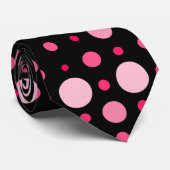 Polka Dot 01.Roze zwarte BG Stropdas (Opgerold)