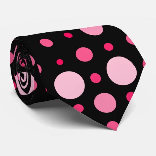 Polka Dot 01.Roze zwarte BG Stropdas (Opgerold)