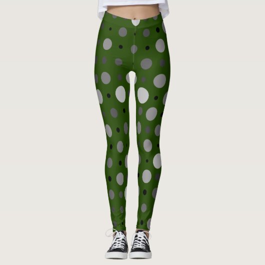 Polka Dot 01X.Grey Schaduw D Groen BG Leggings (Voorkant)