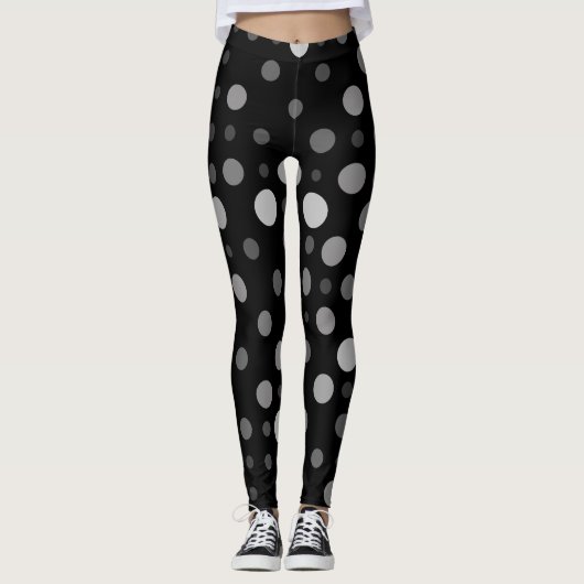Polka Dot 01X.Grey Schaduw Zwart BG Leggings (Voorkant)