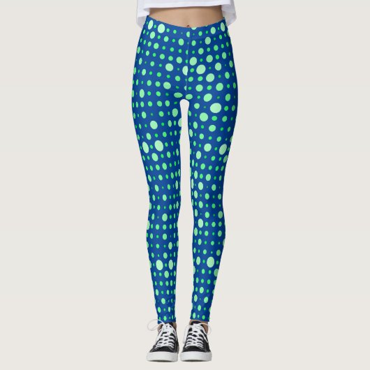 Polka Dot 02.Green. Dblue BG Leggings (Voorkant)