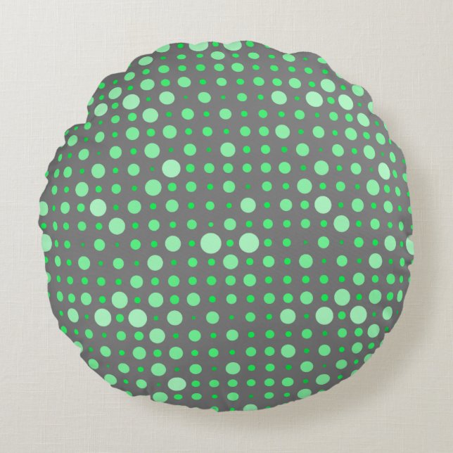 Polka Dot 02.Green. Grijs BG Rond Kussen (Voorkant)