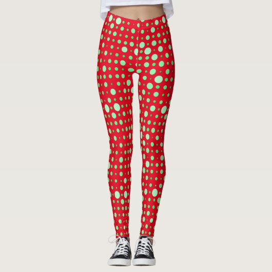 Polka Dot 02.Green. Rood BG Leggings (Voorkant)
