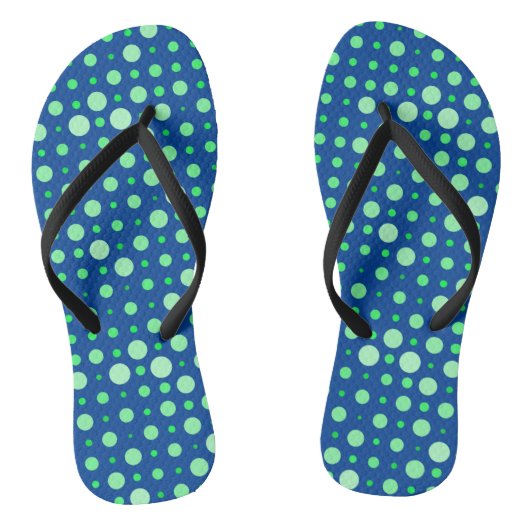 Polka Dot 02.Groen. Blauw BG Teenslippers (Voetbed)