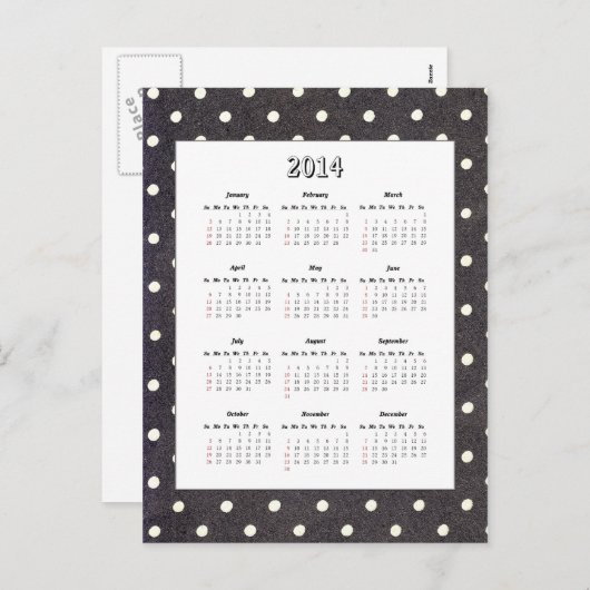 Polka Dot 2014 Kalender Briefkaart (Voorkant / Achterkant)