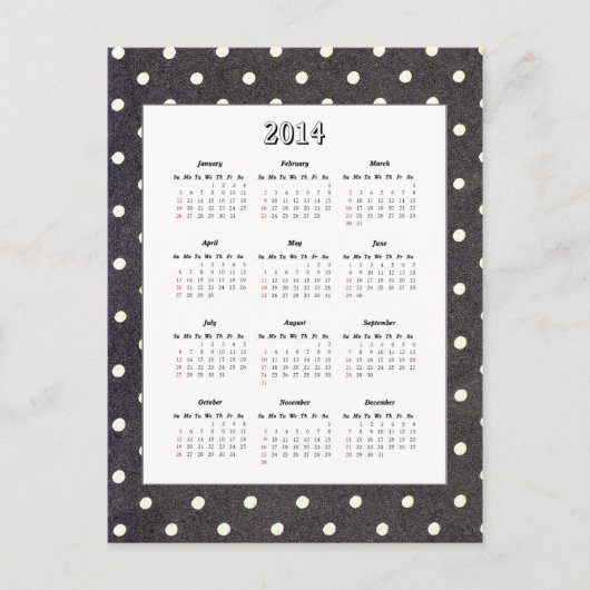 Polka Dot 2014 Kalender Briefkaart (Voorkant)