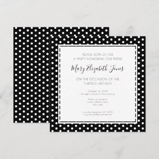 Polka Dot 30th Birthday Party Modern Basic Kaart (Voorkant / Achterkant)