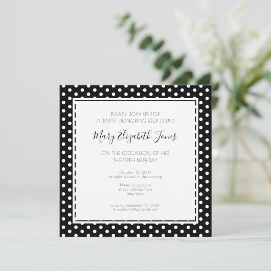 Polka Dot 30th Birthday Party Modern Basic Kaart (Staand voorkant)