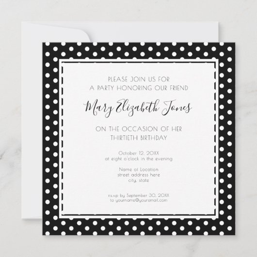 Polka Dot 30th Birthday Party Modern Basic Kaart (Voorkant)
