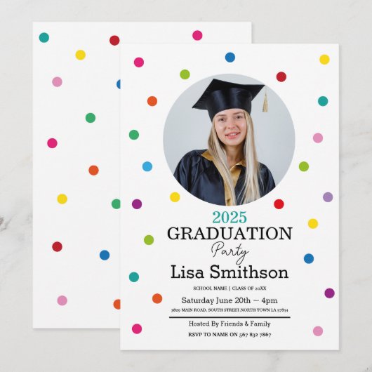 Polka Dot Afstuderen Confetti kleurrijke partij Kaart (Voorkant / Achterkant)