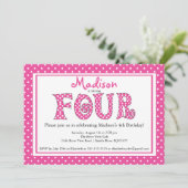 Polka Dot Alphabet 4e verjaardag uitnodiging (Staand voorkant)