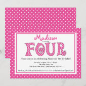 Polka Dot Alphabet 4e verjaardag uitnodiging (Voorkant / Achterkant)